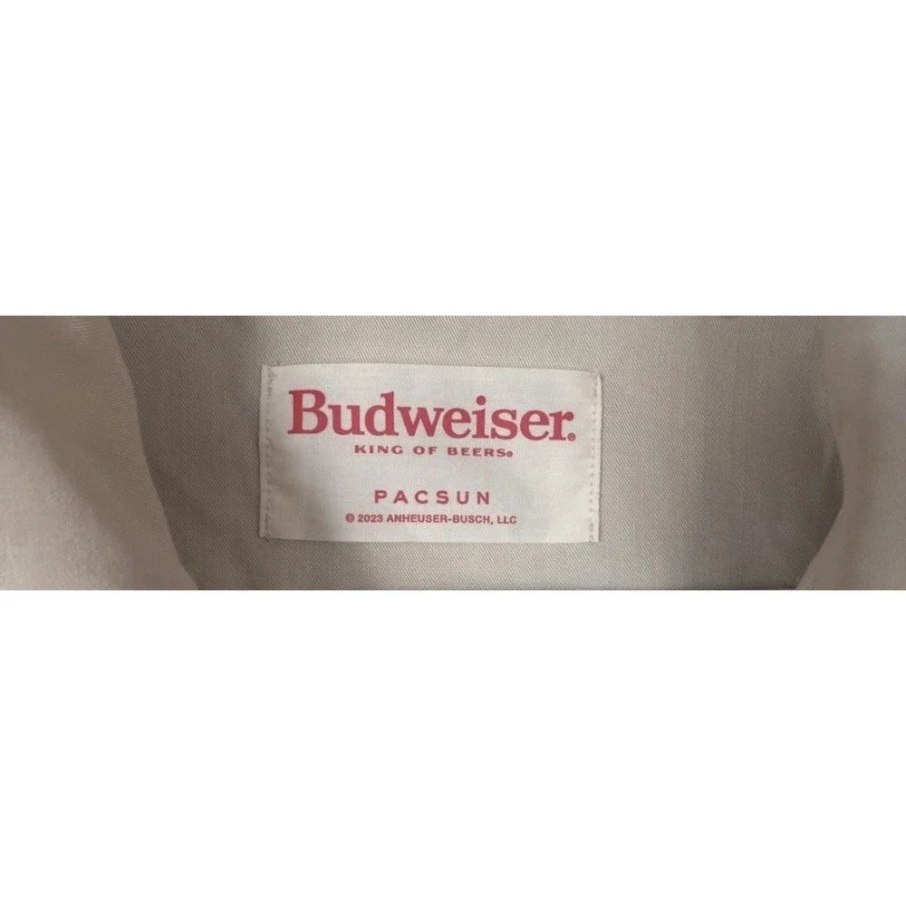 Budweiser PacSun Tan Short Sleeve Button Up Camp Shirt King of Beers Eagle Med
